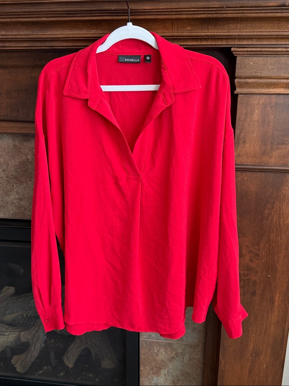 Tomato Rafaella tomato red collared blouse bold bright power statement XL
